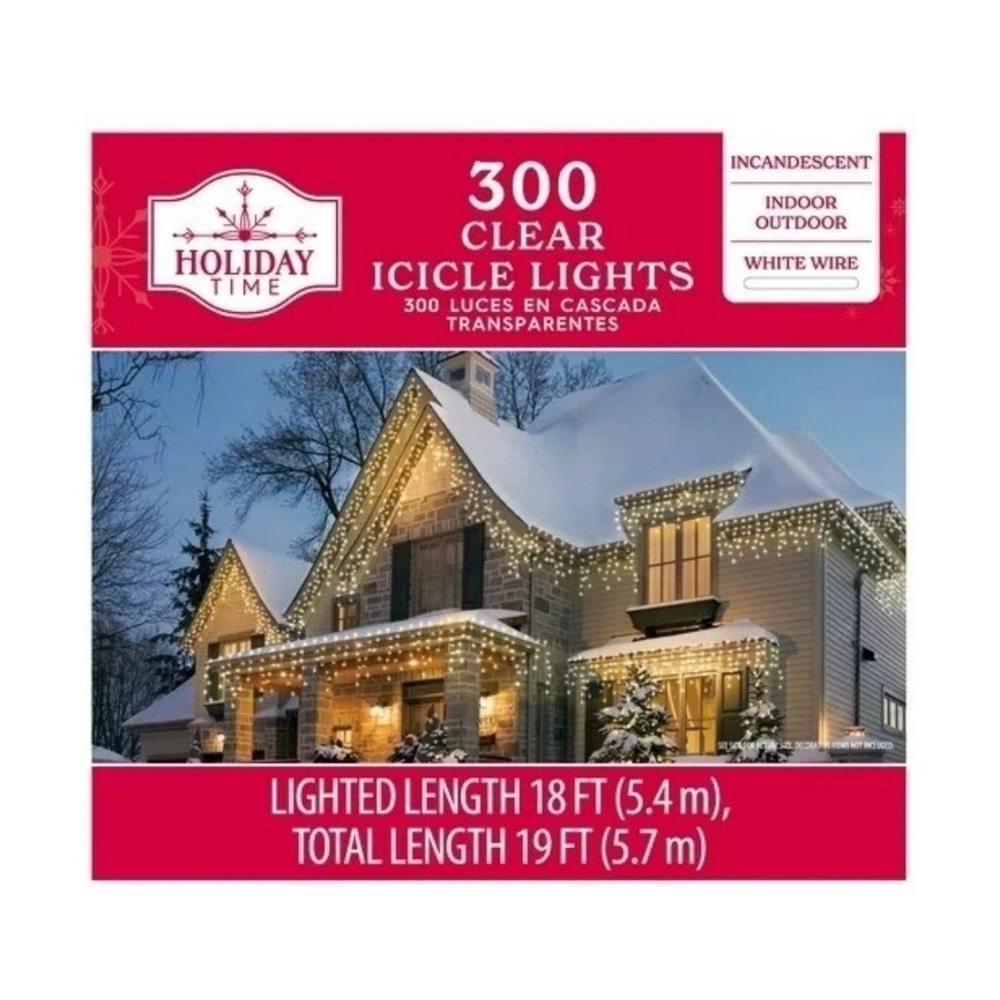 Holiday Time Clear Icicle Lights with White Wire